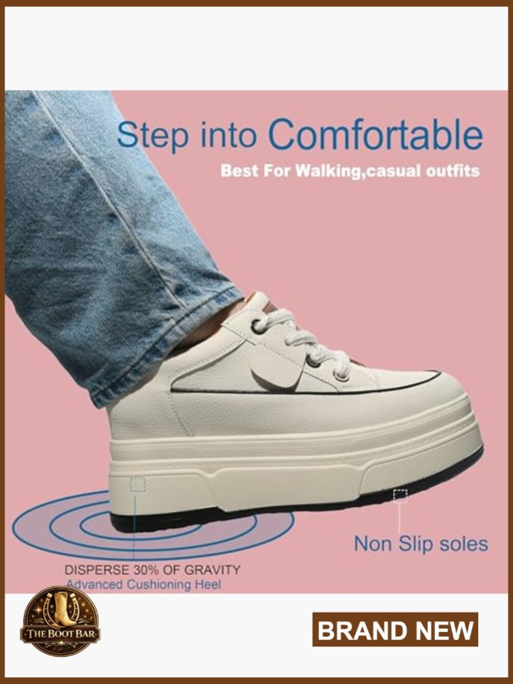 Platform Sneakers with 3.5 Inch Heel, Cushioned Arch Support, Non-Slip Sole - Picture 2 of 7
